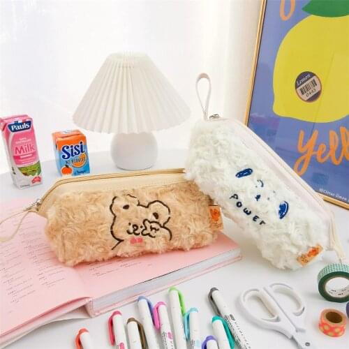 Plush Cartoon Penci Case Pen Box Korea Style Girls High School Student Stationery Storage Bag Holder School Supplies Pencilcase