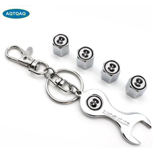 5Pcs/Set NO.8 Style Anti-theft Car Wheel Air Tire Valves Tire Valve Caps Stem with Wrench Keychain Ring Spanner New