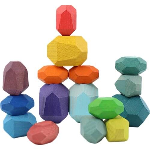 Multicolor Wood Rock Set Mixed Wood Species Balancing Blocks Wooden Stones Stacking Game Rock Blocks Educational Puzzle Toy