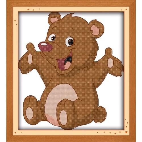Happy bear cross stitch kit cartoon 14ct 11ct print canvas stitching embroidery DIY handmade needlework plus