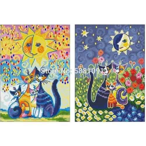 Cat and moon sun patterns Counted Cross Stitch 11CT 14CT 18CT DIY Chinese Cross Stitch Kit Embroidery Needlework Sets home decor