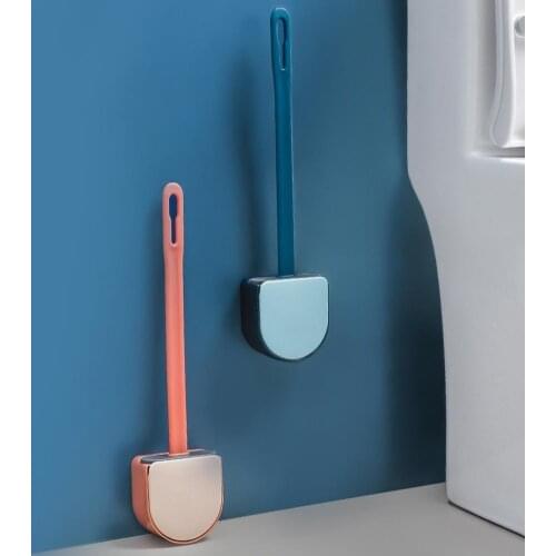 Toilet Brush Water Leak Proof With base Silicone Wc Flat Head Flexible Soft Bristles Brush with Quick Drying Holder Set