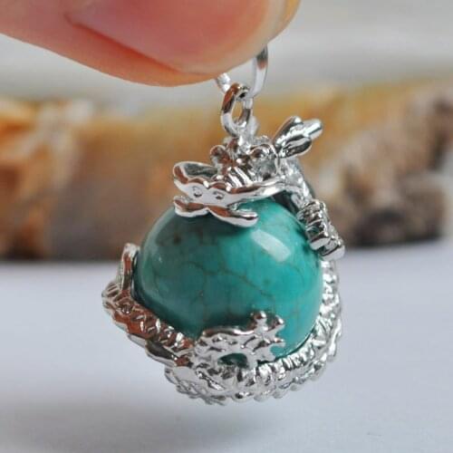 Blue Howlite Round Bead Pendant Dragon Jewelry For Woman Gift S555