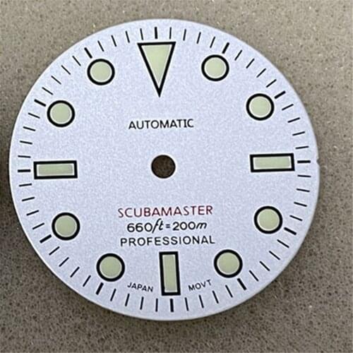 SK007 28.5MM White Watch Dial Green Luminous For Diving Watch NH35 /NH36 Automatic Movement