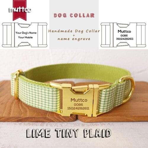 Engraving MUTTCO dog collar LIME TINY PLAID convenient to walk the dog leash accessory for small medium large dog 5 size UDC106B