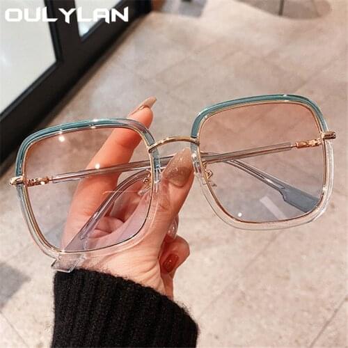 Oulylan Womens Square Sunglasses Fashion Vintage Gradient Sun Glasses Female Oversized Clear Blue Pink Shades Eyewear UV400