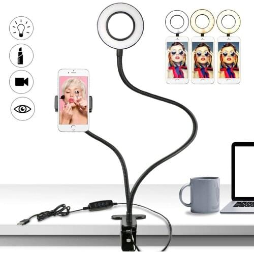 ZUOCHEN Ring Light with Holder 3 Lighting Modes LED Desk Lamp with Lazy Bracket for Live Stream Black White
