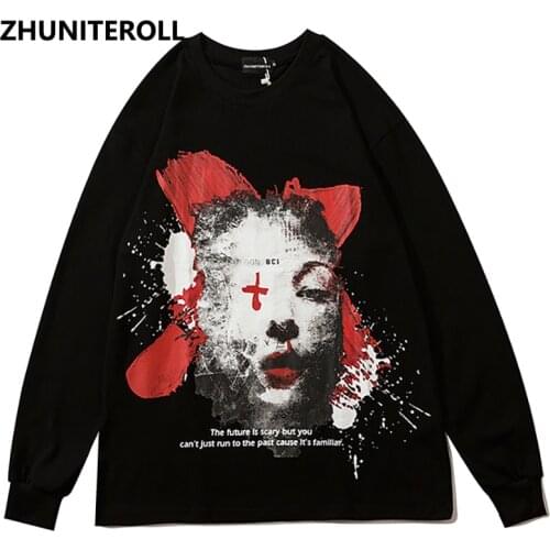 Harajuku Hip Hop Men Sweatshirt Heart Gothic Girl Print Sweatshirt 2021 Autumn Pullover Cotton Casual Hoodie Streetwear Clothing