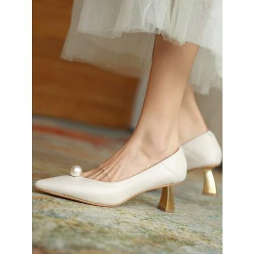 High Heels Women Winter Brand Shoes Pearl Fashion Point Toe Thin High Heels Soft Women Dress Shoes Autumn Female Wedding Pumps