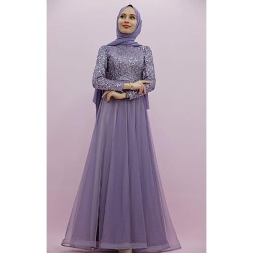 New Season Summer Trend Muslim Dress Sequins Sequin Hijab Evening Dress Lilac