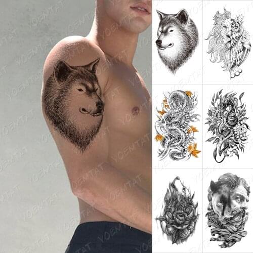 Waterproof Temporary Tattoo Sticker Lion Dragon Eyes Rose Flash Tattoos Buddha Oceans Wolf Body Art Arm Fake Tatoo Women Men
