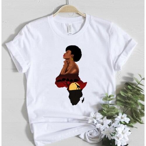 Women Clothes Melanin Poppin Cotton Short Sleeve Top Beautiful African Pregnant Woman Graphic Tees Aesthetic Africa Map T Shirt