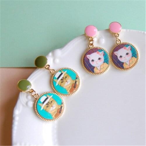 Women Little Stud Earring Girl Kawaii Cute Sweet Korean Animal Cat Vintage Fashion Jewelry Gift Wholesale