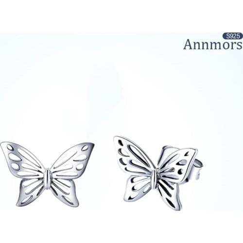 Butterfly Stud Earrings 925 Sterling Silver Pins Wedding Birthday Anniversary Women Gift Hollow Simulation Fine Jewelry Earrings