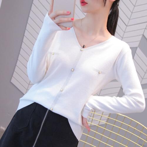 Woman Sweaters Autumn Winter V-neck Knitwear Womens Long-Sleeved Loose Top Inner Wear Sweater Outer Wear