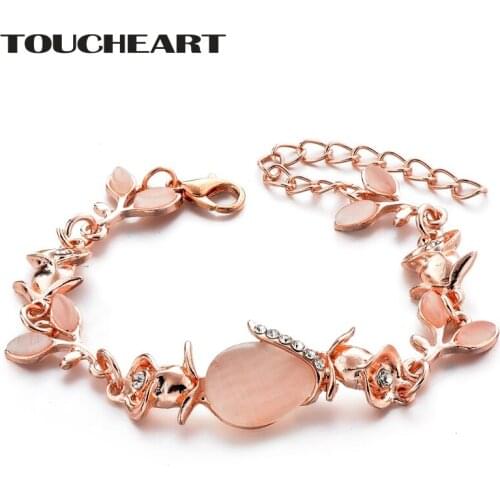 TOUCHEART Pink Flower Crystal Bracelets&Bangles Charms For Women Designs Bracelet Jewelry Wedding Friendship Bracelets SBR190176