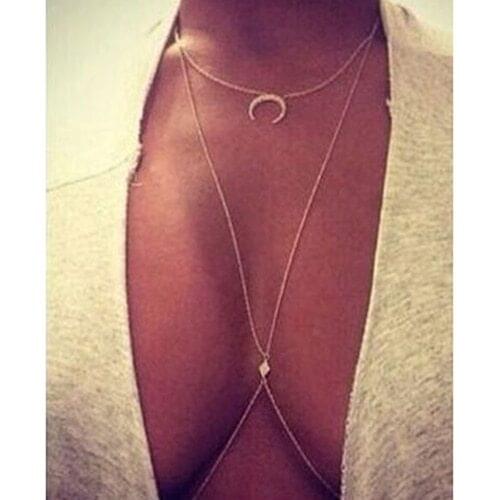 Womens Moon Belly Waist Cross Body Harness Chain Necklace Bikini Body Jewelry 7DI3