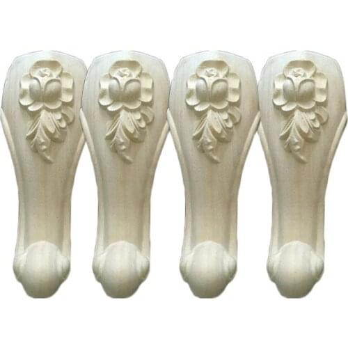 1pc Wooden Furniture Legs Chair Solid Wood Flower Carving TV Cabinet Seat Sofa Feet No Painting Drop Furniture Feet