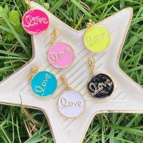 10Pcs Enamel Love Letter Pendant, Metal Colorful Enamel Pendant, Copper Delicate Minimal Pendant