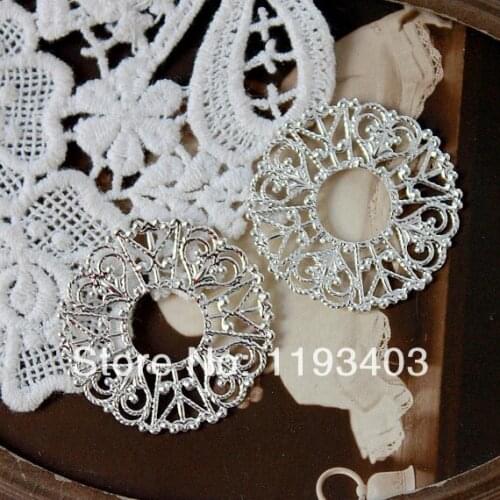 12PCS Silver plated RAW brass Filigree 32mm Jewelry Connectors Setting Cab Base Connector Finding (FILIG-S-20)