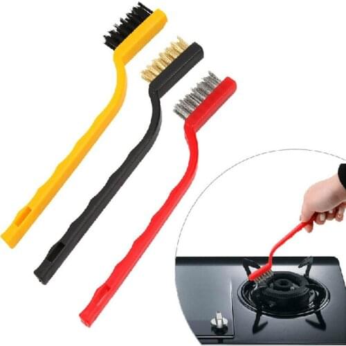 3 Pack Kitchen Bathroom Dead Corner Cleaning Tools Iron/Copper/Nylon Brush Gas Stove Cleaning Wire Brush Strong Decontamination