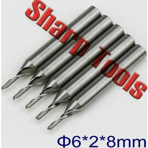 5pc 6*2*8mm Single Flute Spiral Cutter Router Bit CNC Endmill for Acrylic Machine Tungsten Carbide Milling Tool Engraver Cutters