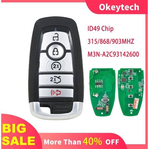 Okeytech Keyless Fob Car Remote Key For Ford Edge Fusion Expedition Explorer Mustang 315/868/902Mhz ID49 Chip M3N-A2C93142600