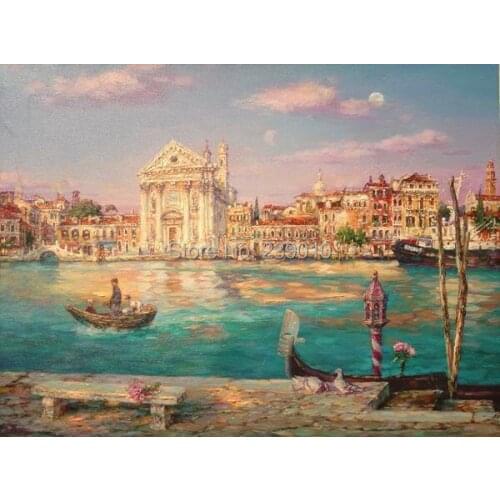 Free shipping mediterranean style seascapes oil painting canvas printings on canvas water building wall art decoration picture