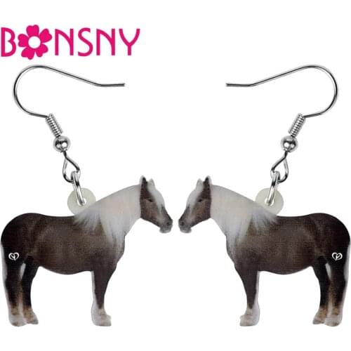 Bonsny Acrylic Black Horse Earrings Lovely Farm Animal Dangle Drop Jewelry For Women Friends Kids Trendy Gift Charms Decoration