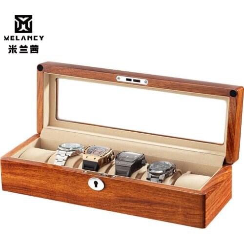 6 Slots Wood Watch Display Case Box Glass Top Jewelry Storage Organizer Gift Men