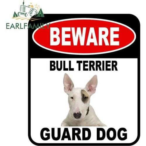 EARLFAMILY 13cm x 11cm BEWARE BULL TERRIER GUARD DOG Car Sticker Cover Scratches Composite Sign Pet Dog Decal