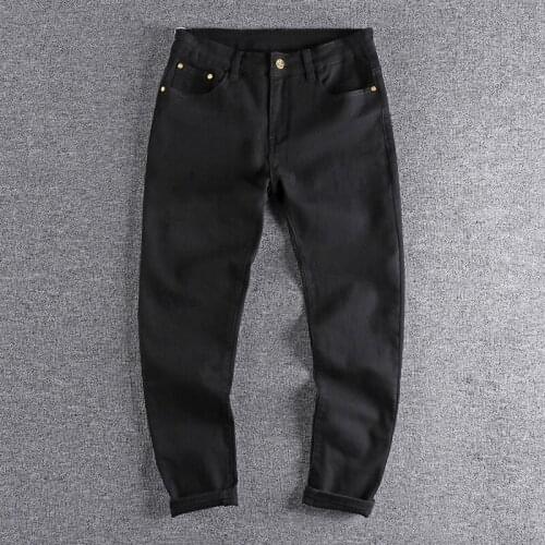 2021 Pocket embroidery elastic jeans mens black trend simple and versatile slim fit small foot youth casual pants 298