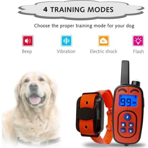 Electric Dog Training Collar 800m Pet Remote Control Waterproof Rechargeable with LCD Display for All Size Bark-stop Collars