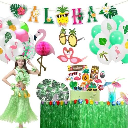 Hawaiian Party Decor Palm Leaves Artificial Flowers leis Garland Hawaii Aloha Luau Summer Tropical Flamingo Party Wedding Party