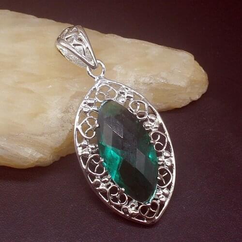 Gemstonefactory Jewelry Big Promotion 925 Silver Marquise Green Topaz Unique Women Ladies Mom Gifts Necklace Pendant 20213900
