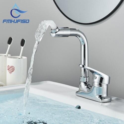 Chrome Bathroom Basin Faucet Dual Install Hole 360 Swivel Rotation Wash Faucet Hot Cold Mixer Crane Tap Deck Mount