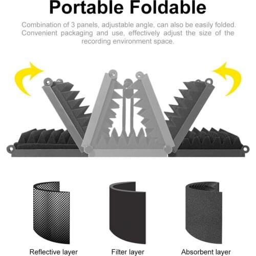 Microphone Isolation Shield & Stand Foldable Mic Sound Absorbing Foam Filter