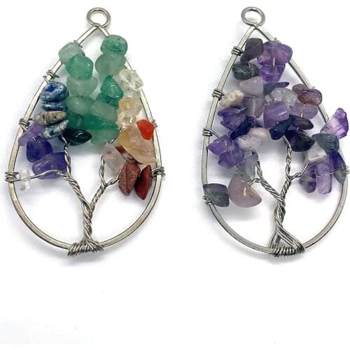 Exquisite Natural Stone Agate Drop-shaped Tree of Life Charm Pendant for DIY Jewelry Making Necklaces and Bracelet Accessories