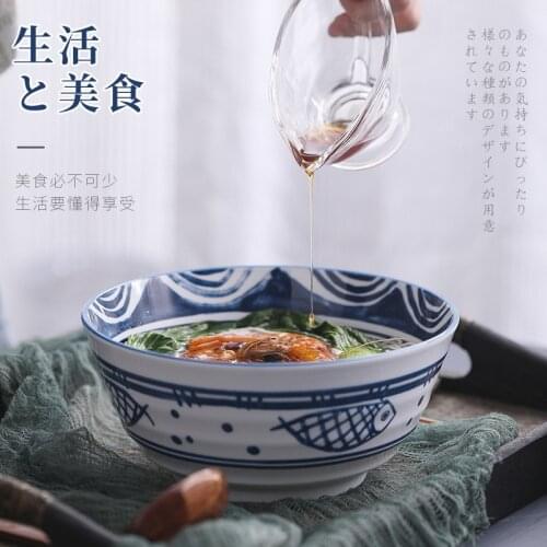 8 Inch Japanese Style High Temperature Ramen Bowl Ceramic Blue And White Tableware Underglaze Color Foot Soup Bowls Crockery