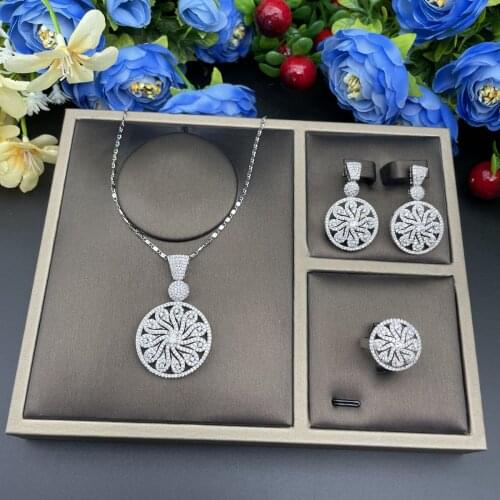 Luxury Water Drop Cubic Zircon Nigerian Necklace Earring Ring Jewelry Sets For Women Wedding Indian Dubai Bridal Jewelry Sets