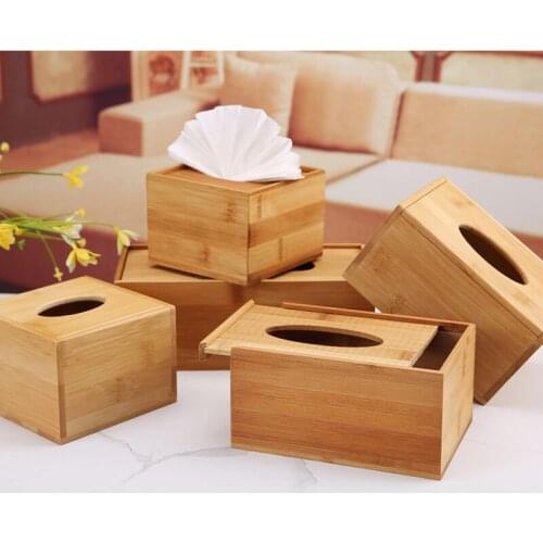 Creative Bamboo Tissue Box Holder Storage Paper Box Tissue Box Cover Desktop Napkins Holder Case Organizer Home Office Decor