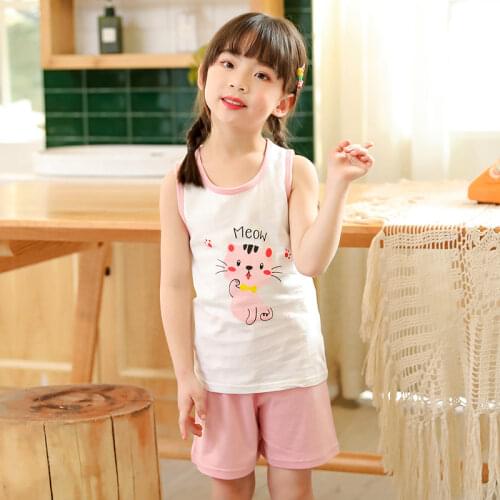 Summer Toddler Girl Clothes Cotton Boys Sleepwear Baby Nightwear Sleeveless Pyjamas Kids Cotton Clothing Set For 2 4 6 8 9Years