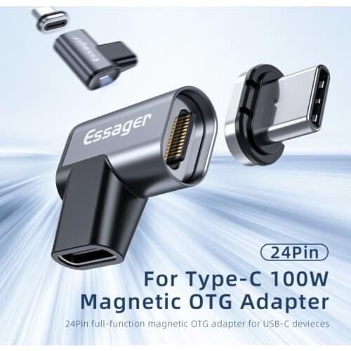 Essager 100W UsbC To Type C Magnetic Adapter Fast Charging Usb TypeC Magnet Converter Magnetic Cable Right Angle Usbc Connector