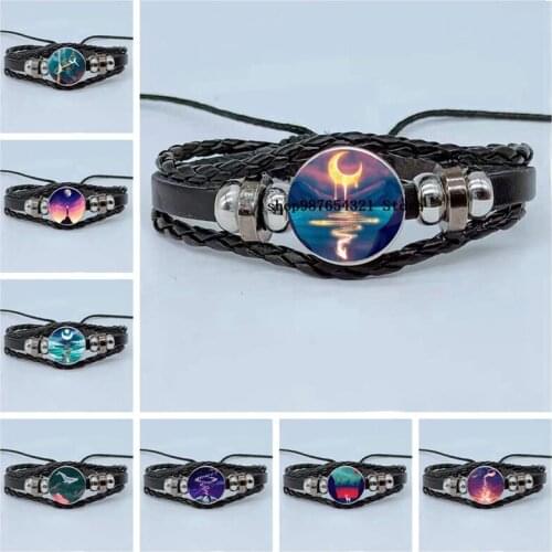 Moon Landscape Bracelet Glass Dome Starry Sky Bracelet Multilayer Woven Leather Bracelet Jewelry