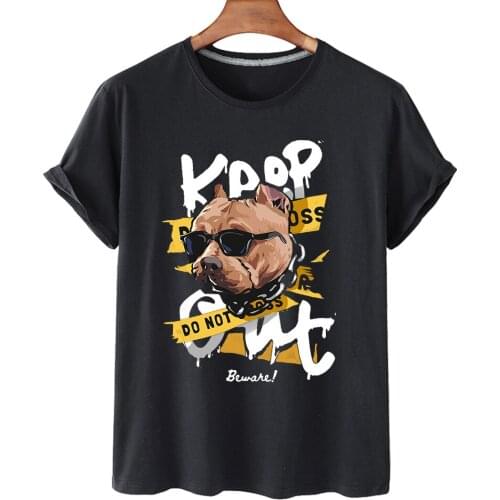 Mens Short-sleeved Shirt Cool Handsome Dog Summer Mens T-shirt Hip-hop Casual Animal Print O-neck T-shirt Plus Size T-shirt