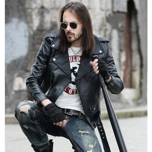 Genuine Cowhide Leather Black Jacke Men Motorcycle Leather Jacket Coat, Fashion Slim Short Genuine Leather JacketPplus Size