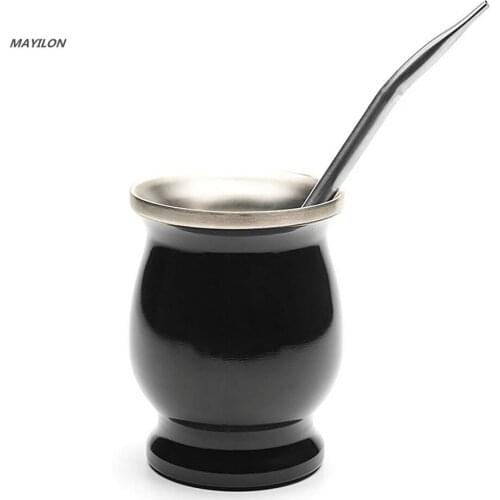 Yerba Mate Gourd Set Double-Wall Stainless Steel Mate Tea Cup and Bombilla Set Includes Yerba Mate Gourd (Cup) with One Bombilla