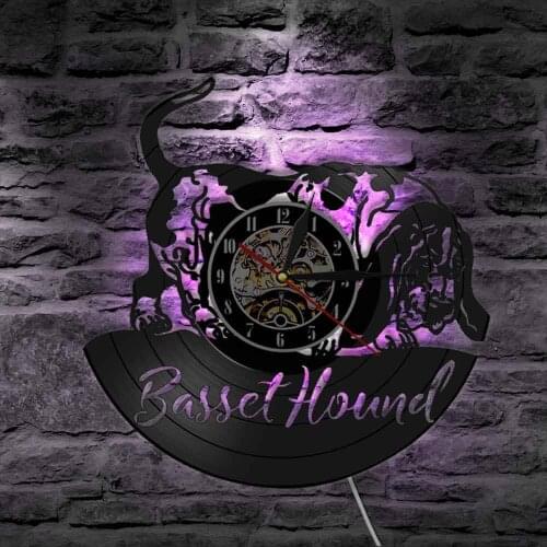 Basset Hound Dog Breeds Wall Decorative Vinyl Record Wall Clock Housewarming Gift for Dog Lover Puppy Doggie Pet Night Light