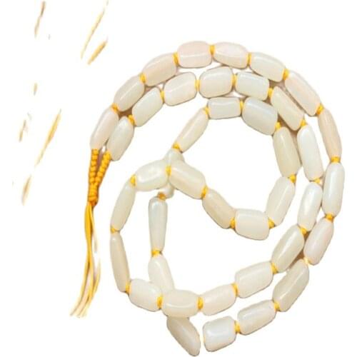 Natural seeds Hetian jade seed Carved white beads Jade Necklace Rope