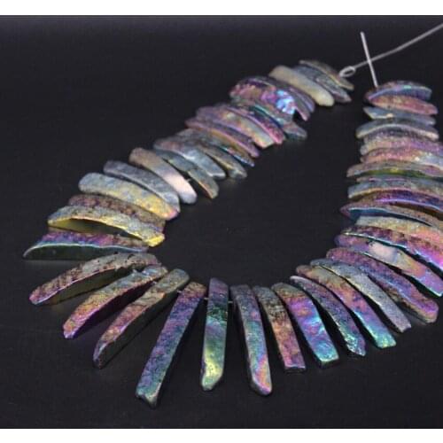 15.5"strand Raw Agates Rainbow Titanium Top Drilled Slice Point Pendant Beads,Natural Stone Slab Stick Nugget Graduated Beads